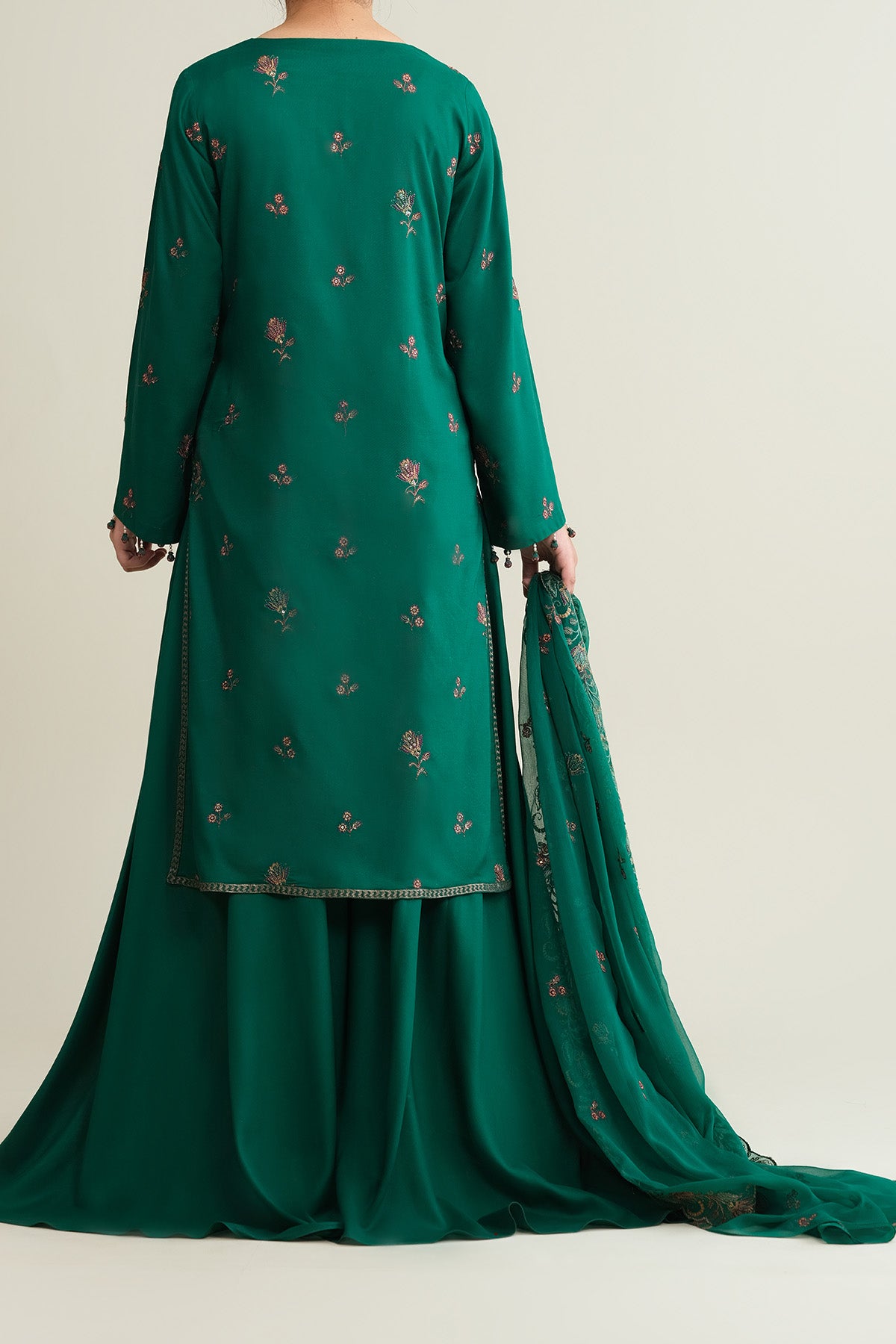 3 Piece - Embroidered Raw Silk Suit - E1853 - Shop Now at Kayseria