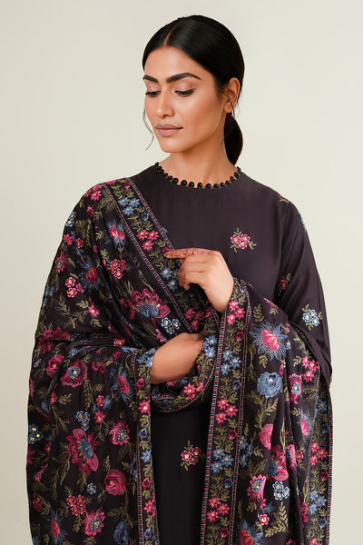 3 Piece - Embroidered Raw Silk Suit - E1857 - Shop Now at Kayseria