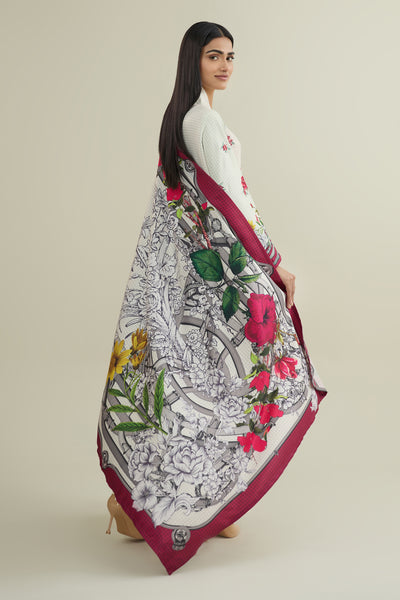 3 Piece - Printed & Embroidered Viscose Wool Suit - E1860 - Shop Now at Kayseria