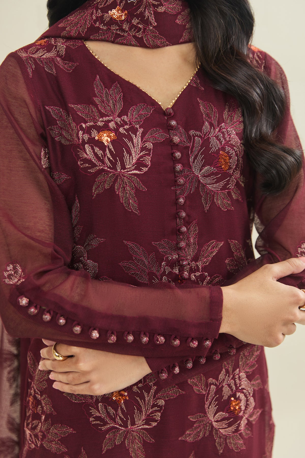 3 Piece - Embroidered Khaadi Net Suit - E1866 - Shop Now at Kayseria