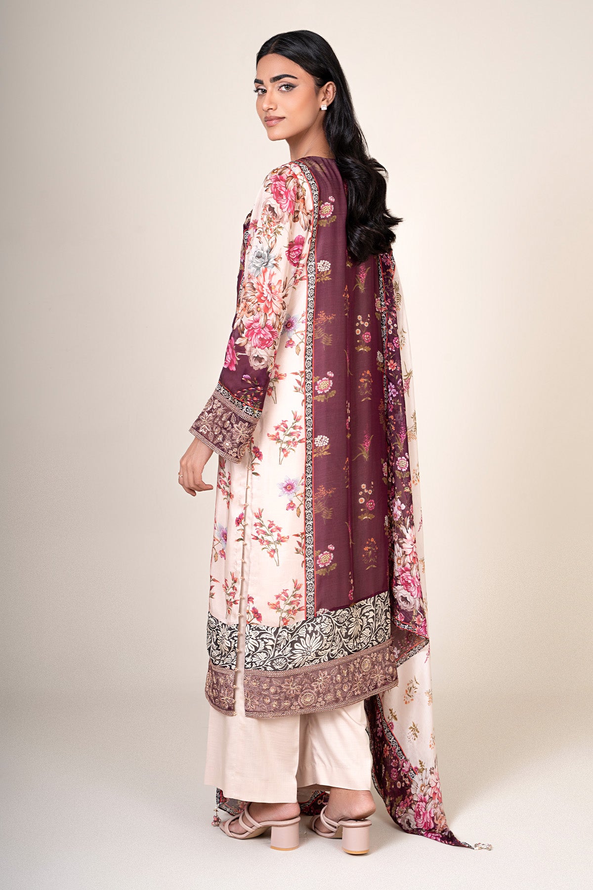 4 Piece - Printed & Embroidered China Silk Suit - E1873 - Shop Now at Kayseria