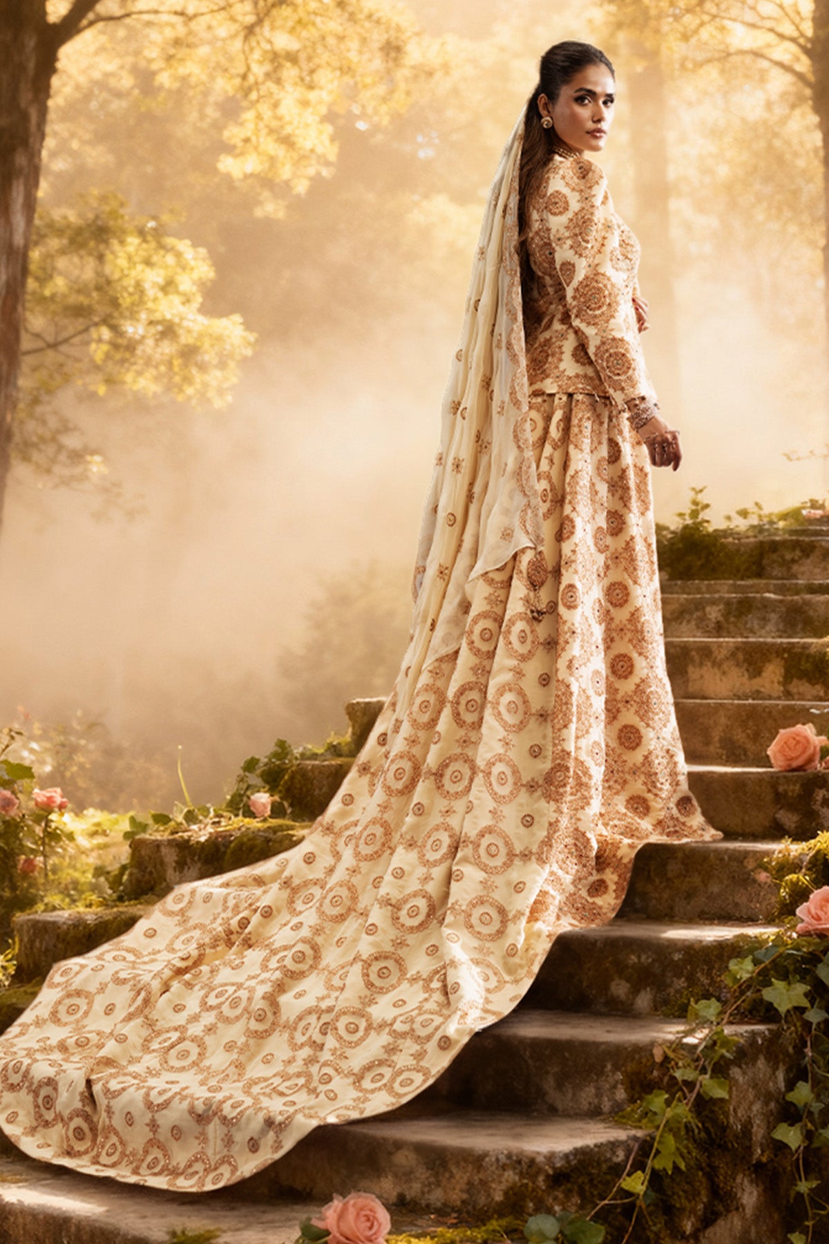 4 Piece - Embroidered & Embellished Bamber Chiffon Suit - E1874