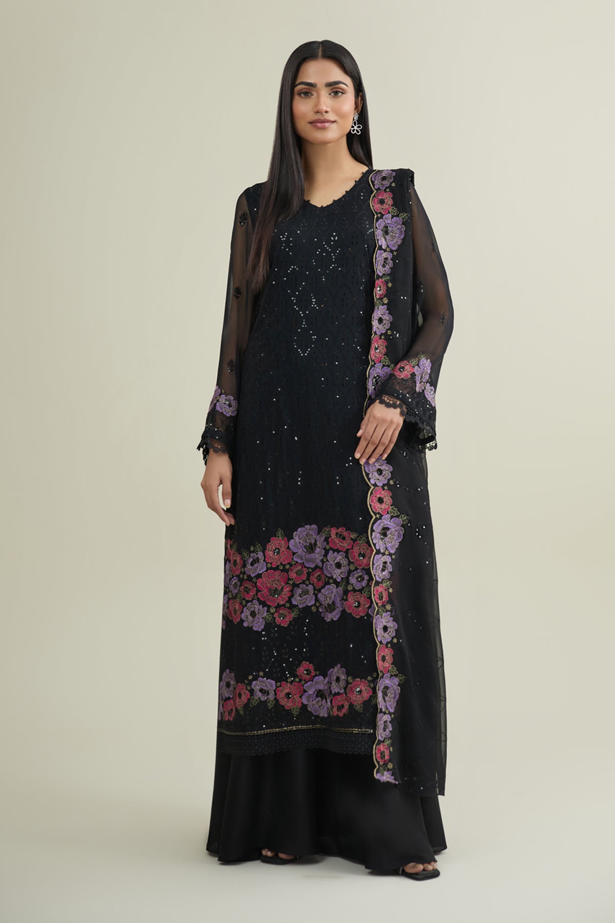 4 Piece - Embroidered Bamber Chiffon Suit - E1875 - Shop Now at Kayseria