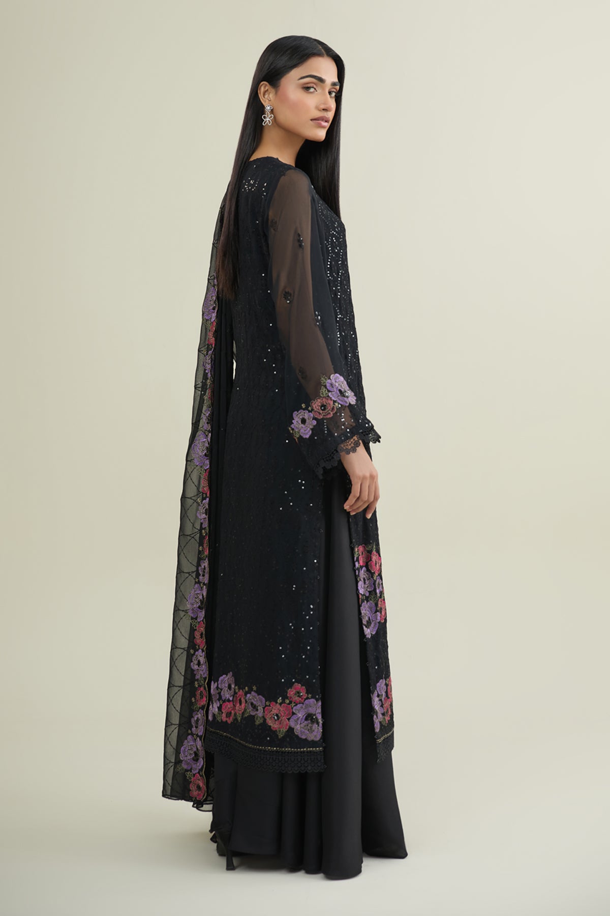 4 Piece - Embroidered Bamber Chiffon Suit - E1875 - Shop Now at Kayseria