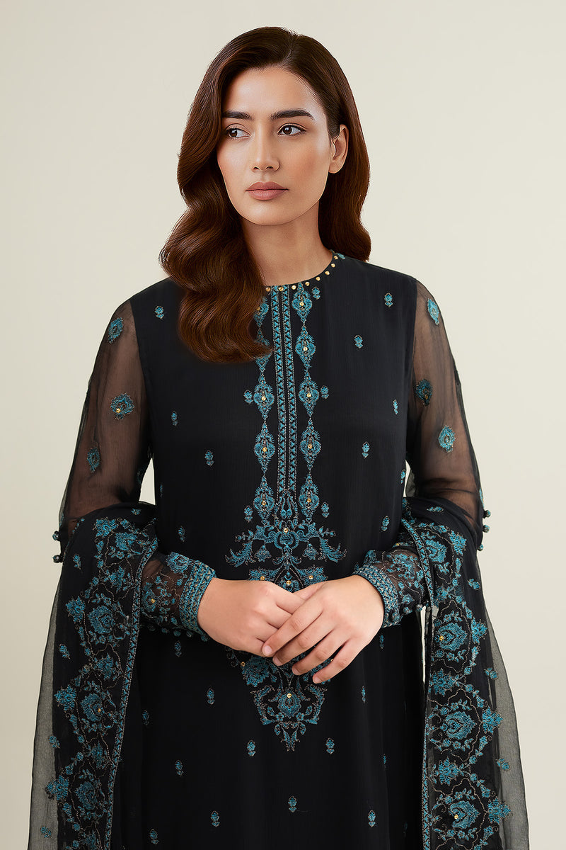 4 Piece - Embroidered Bamber Chiffon Suit - E1876 - Shop Now at Kayseria