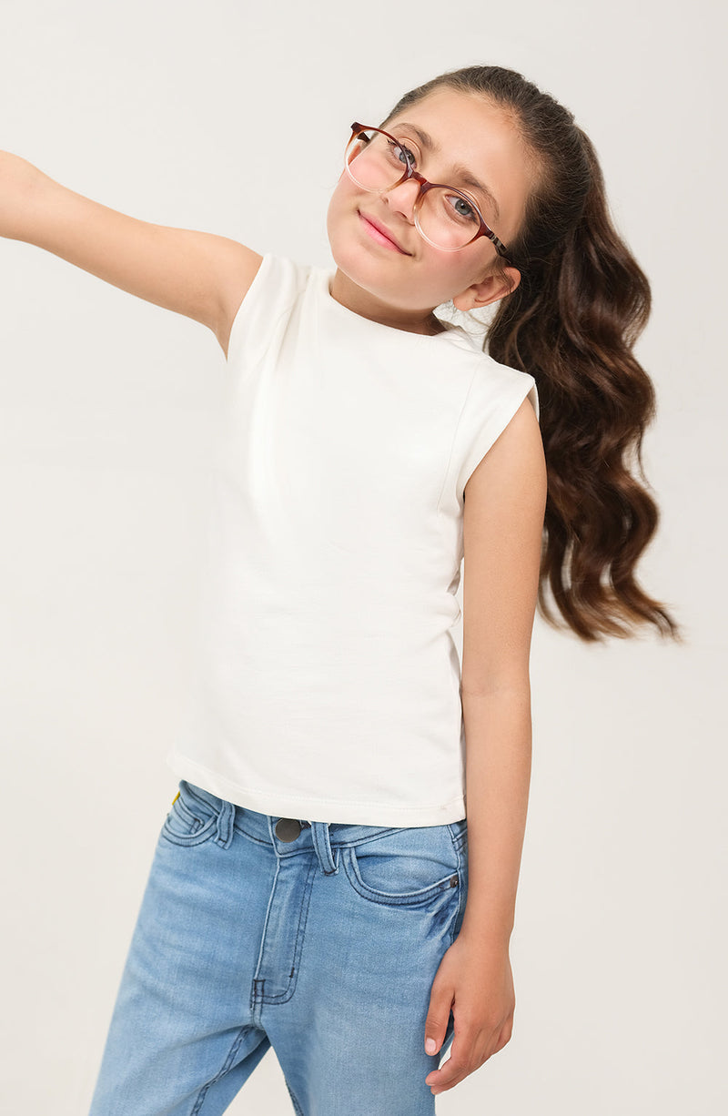 Girl Sleeveless Funnel Neck Shirt - GKT701125 - Shop Now at Leisure Club
