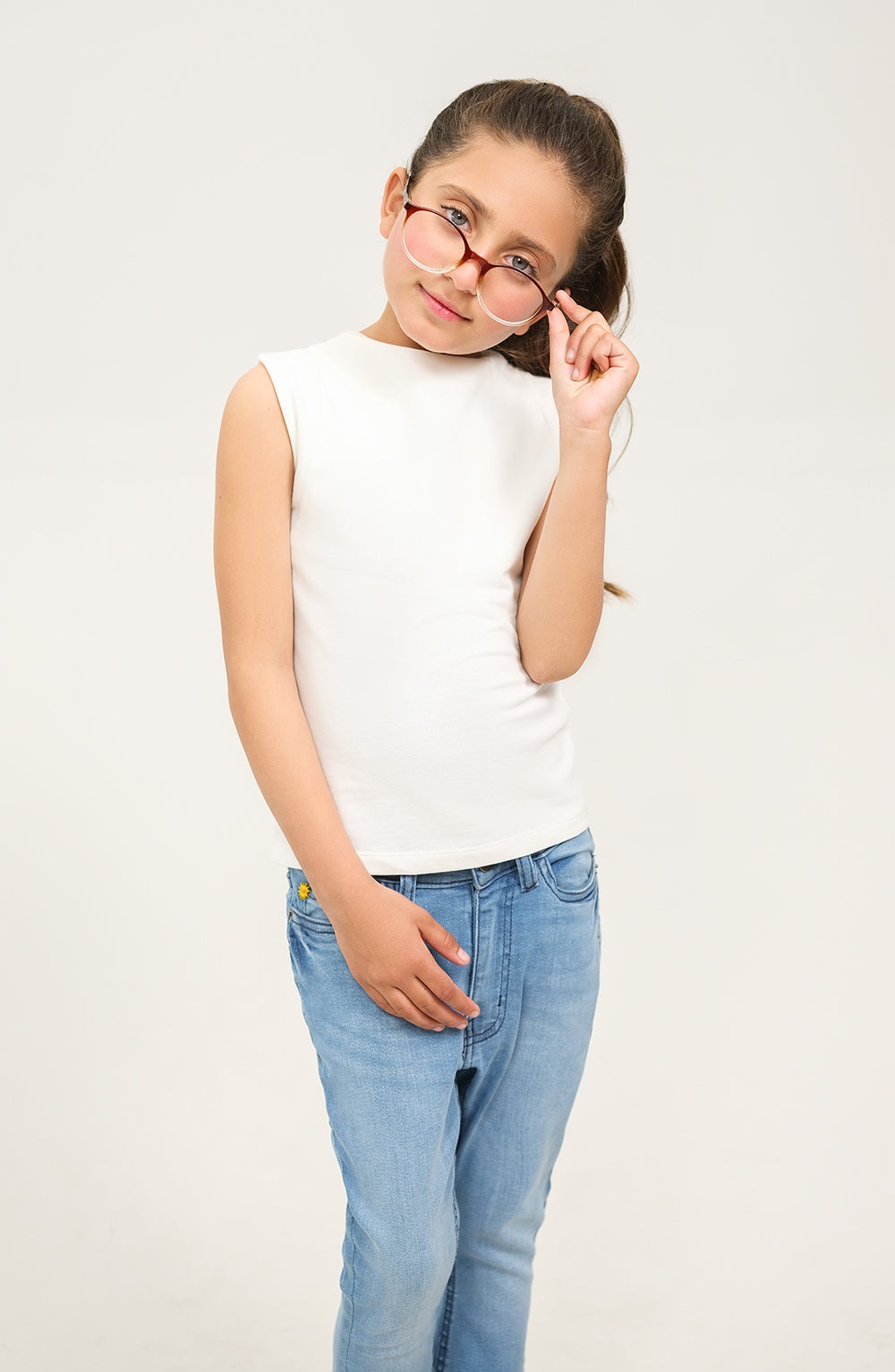 Girl Sleeveless Funnel Neck Shirt