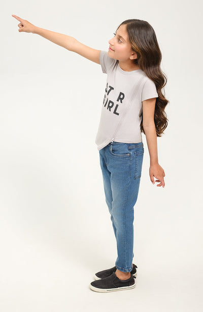 Girl Asymmetrical Zipper T-Shirt