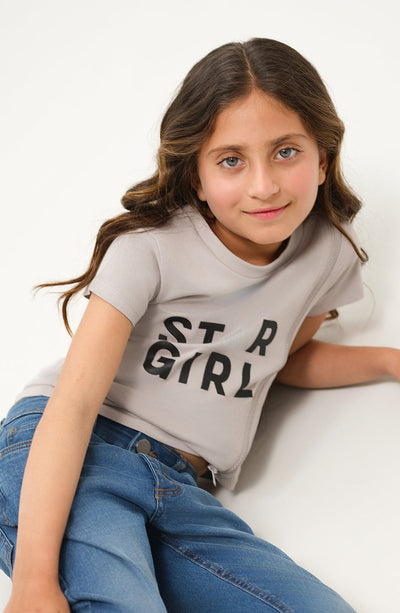 Girl Asymmetrical Zipper T-Shirt - GKT702125 - Shop Now at Leisure Club