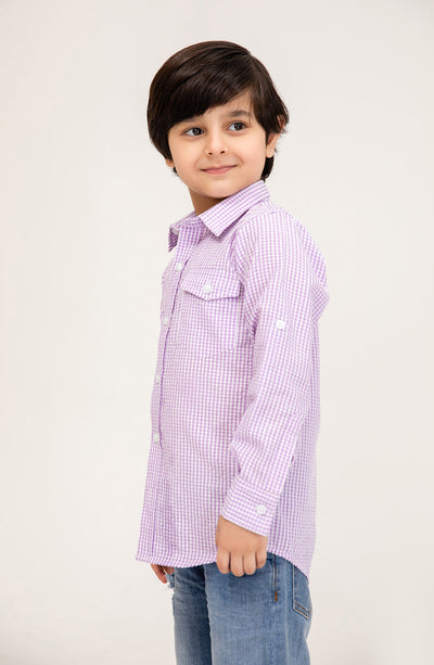 Boys Lilac Checker-ed Shirt