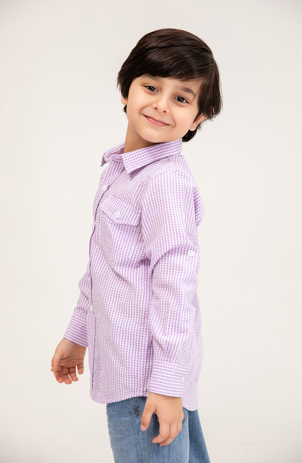 Boys Lilac Checker-ed Shirt