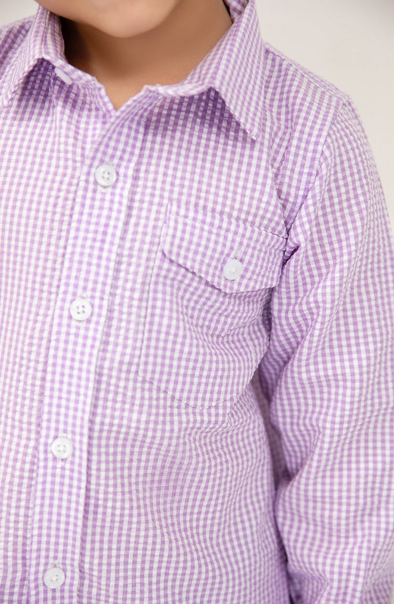 Boys Lilac Checker-ed Shirt - IBW711325 - Shop Now at Leisure Club