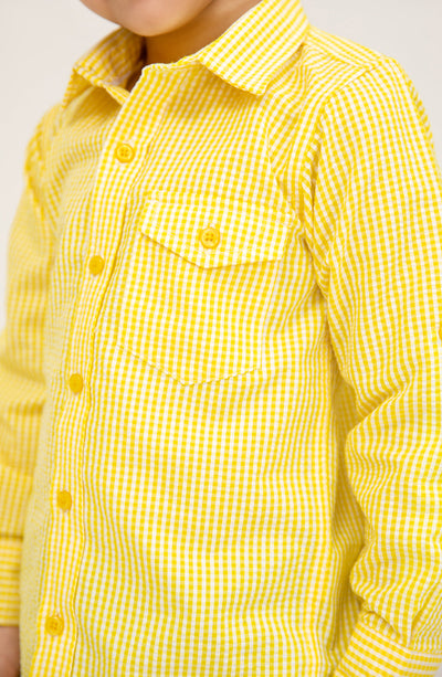 Boys Yellow Checker-ed Shirt - IBW713325 - Shop Now at Leisure Club