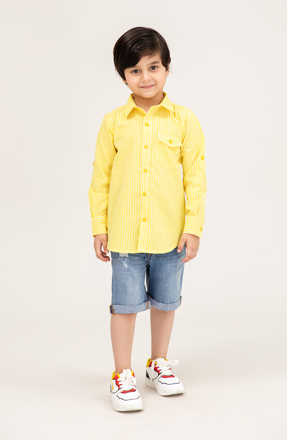 Boys Yellow Checker-ed Shirt