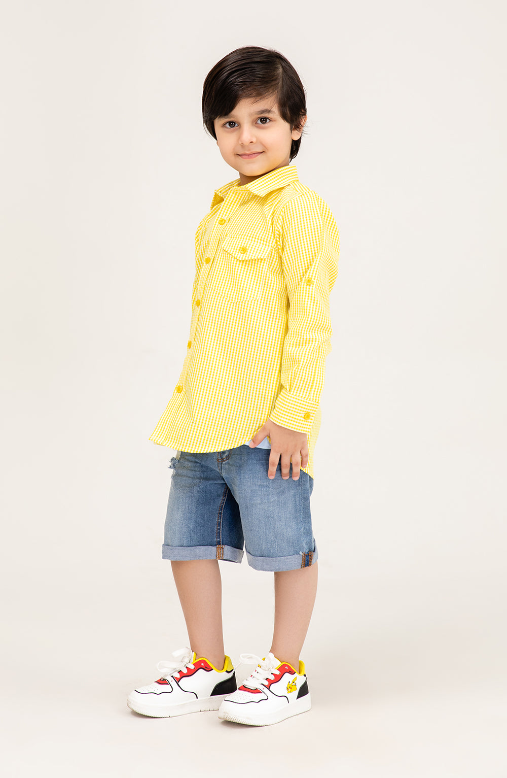 Boys Yellow Checker-ed Shirt