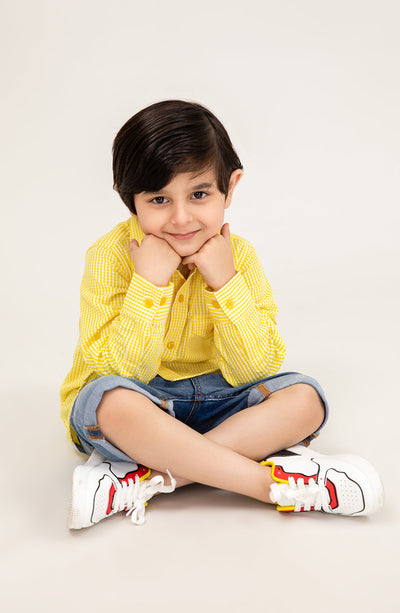 Boys Yellow Checker-ed Shirt