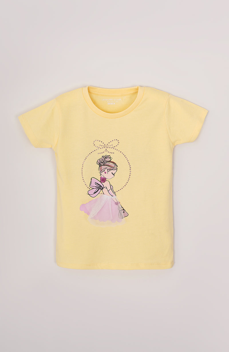 Girls Printed Tee With Denim Short - IGSU710325 - Shop Now at Leisure Club