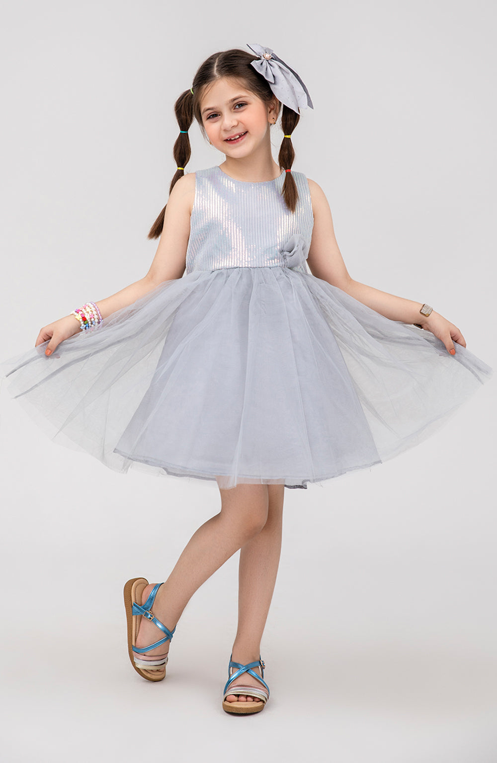 Girls Grey Sequenced Dress