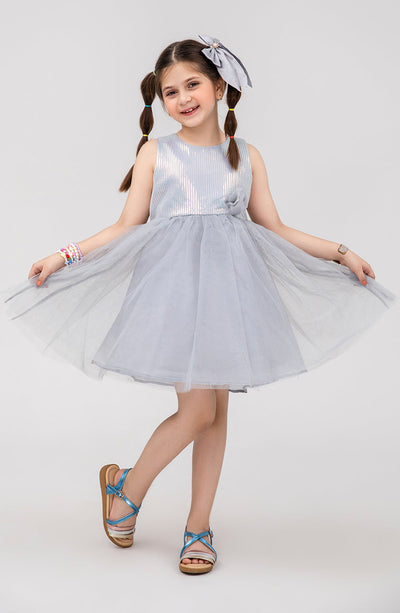 Girls Grey Sequenced Dress