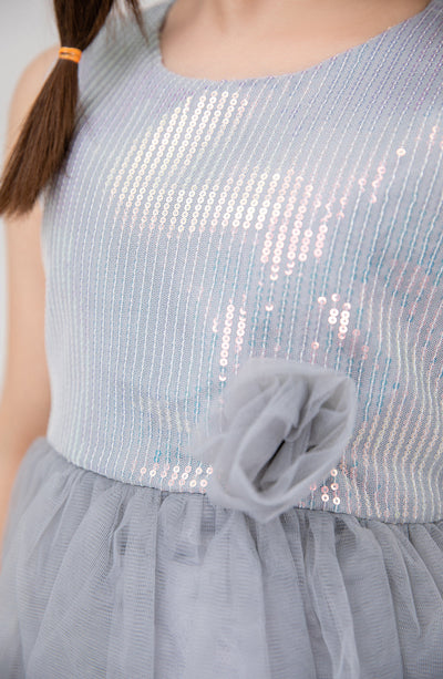 Girls Grey Sequenced Dress - IGWD701125 - Shop Now at Leisure Club