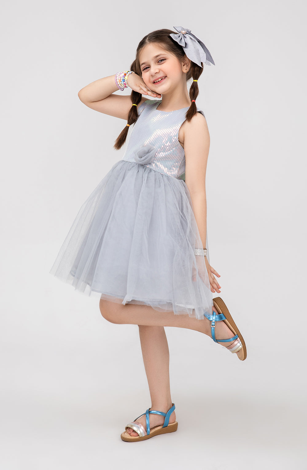 Girls Grey Sequenced Dress