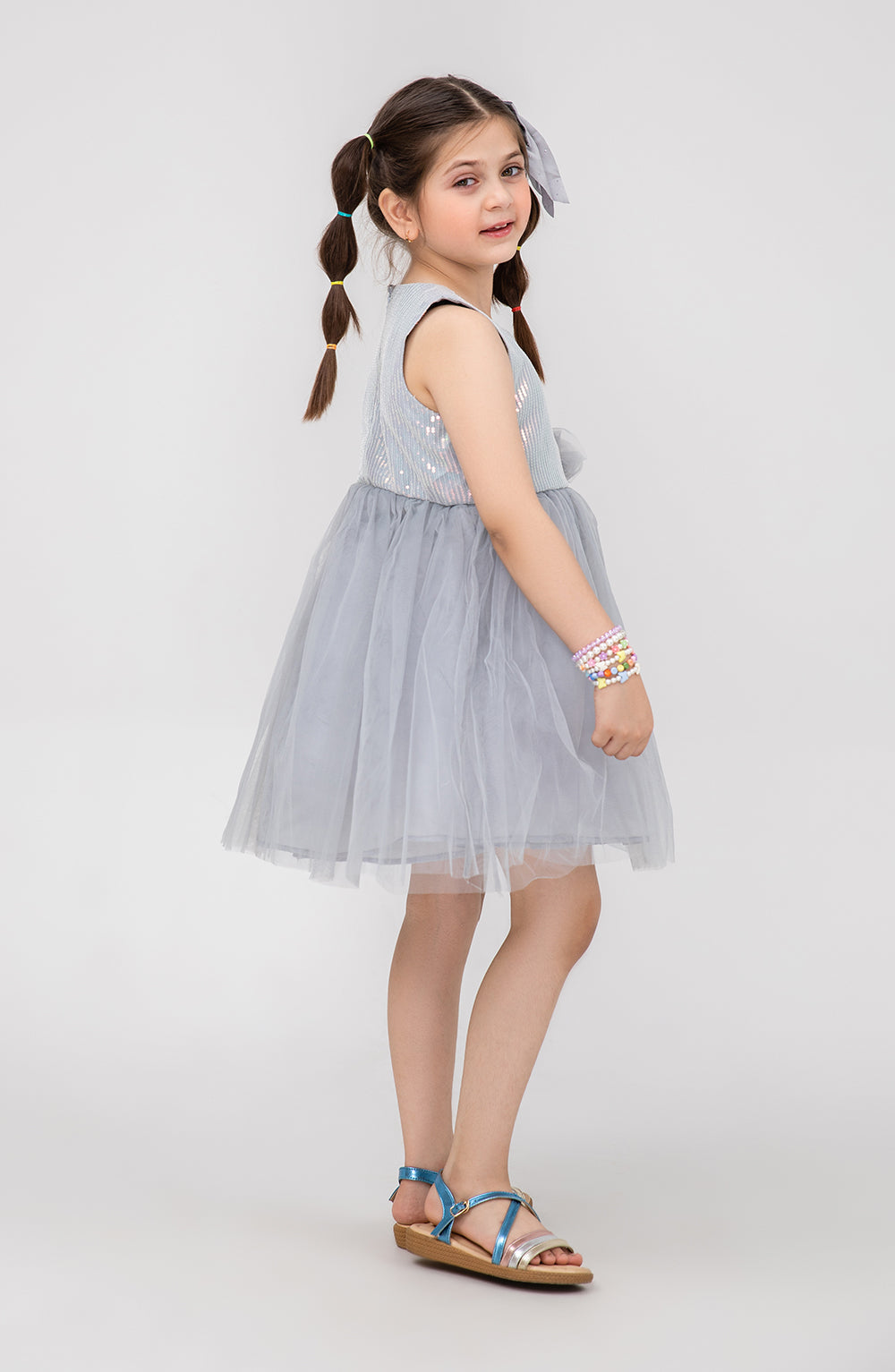 Girls Grey Sequenced Dress
