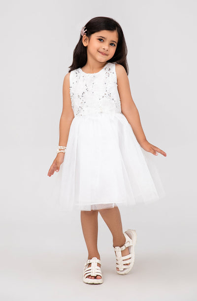 Girls Sequenced White Dress