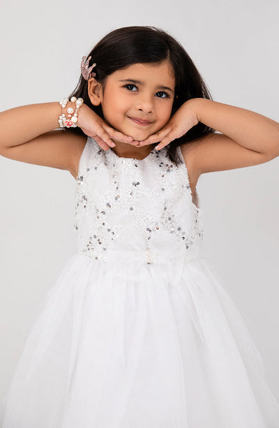 Girls Sequenced White Dress