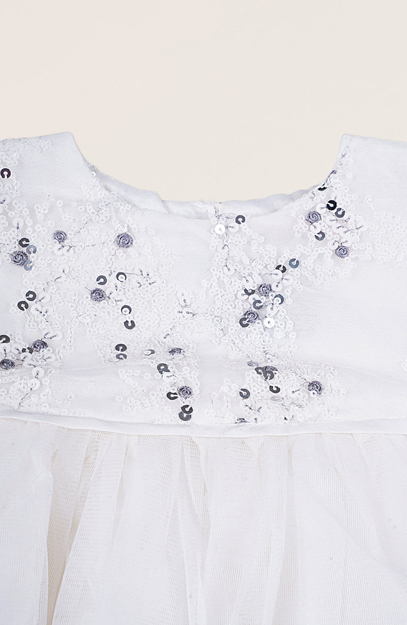 Girls White Sequenced Embroidered Dress - IGWR700125 - Shop Now at Leisure Club