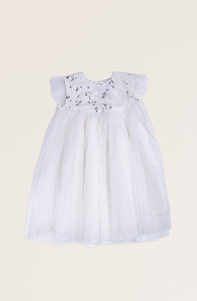 Girls White Sequenced Embroidered Dress