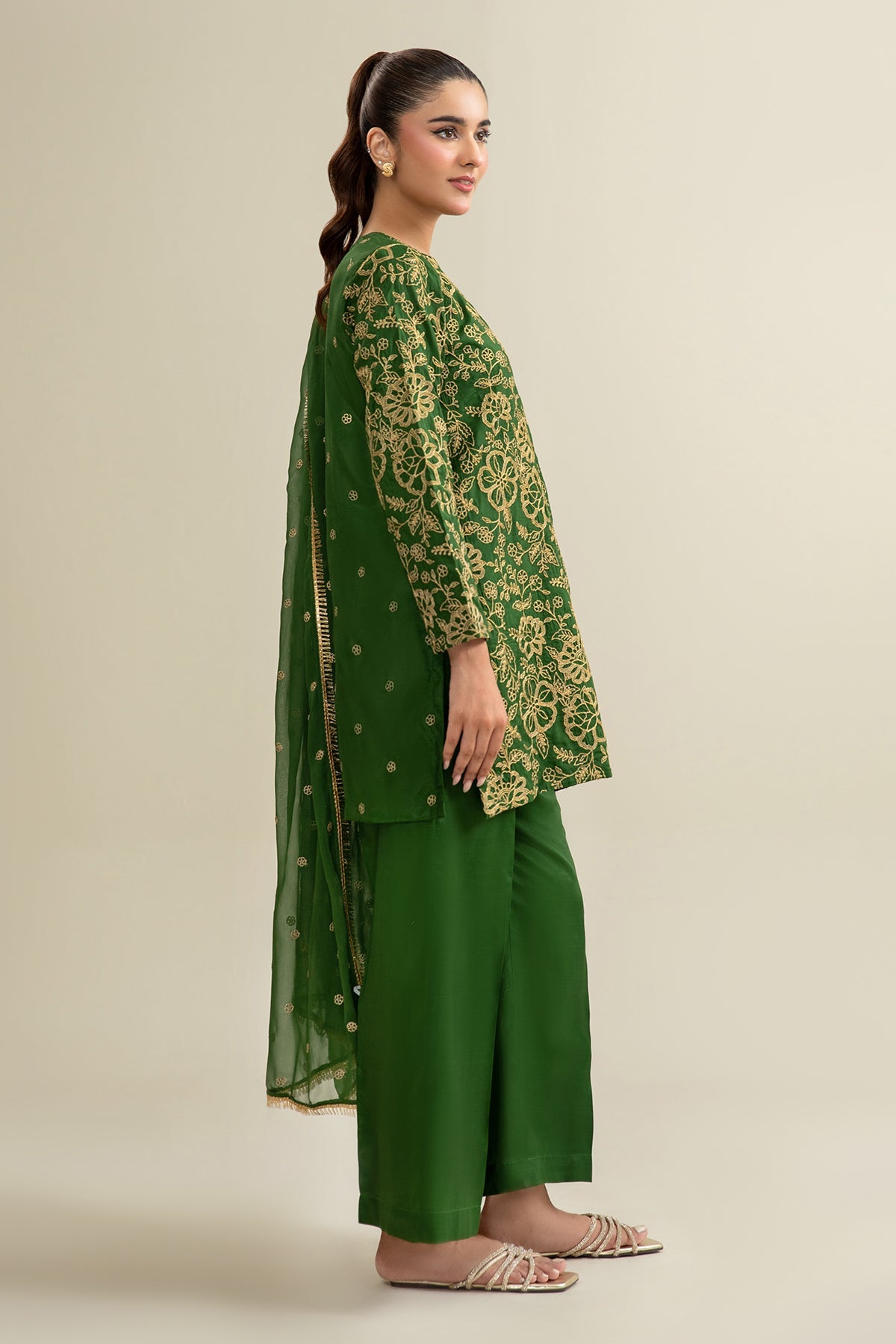 3 Piece - Embroidered Silk Suit - KPS25-P3195 - Shop Now at Kayseria