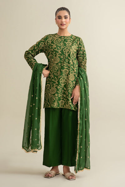 3 Piece - Embroidered Silk Suit - KPS25-P3195 - Shop Now at Kayseria