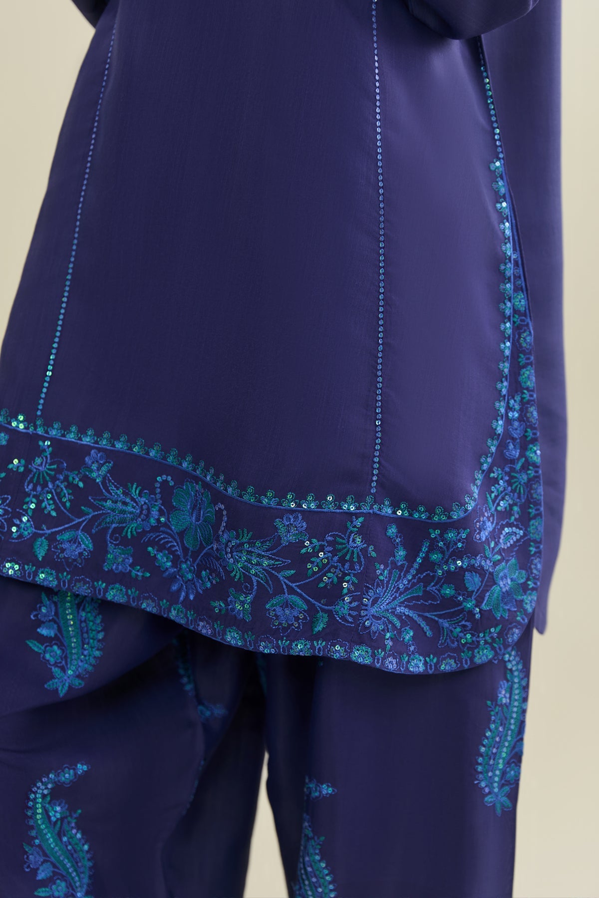 2 Piece - Embroidered Raw Silk Suit - KPS25-P3505 - Shop Now at Kayseria