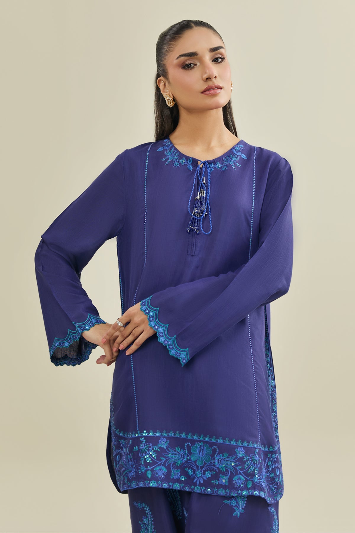 2 Piece - Embroidered Raw Silk Suit - KPS25-P3505 - Shop Now at Kayseria