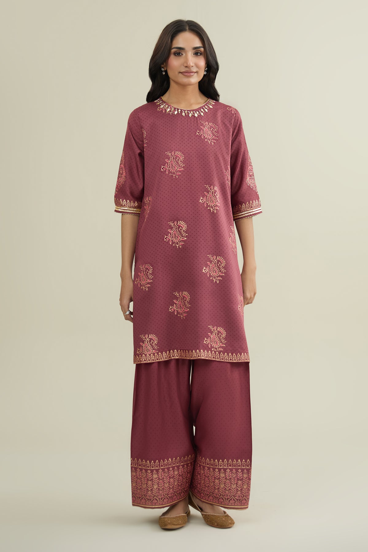 2 Piece - Printed & Embellished Suit - KPS25-P3549 - Shop Now at Kayseria