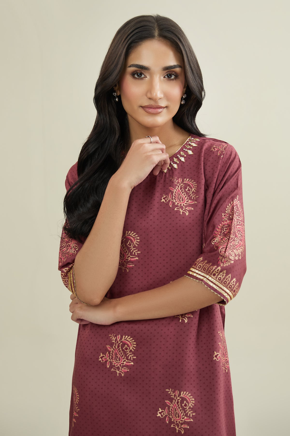 2 Piece - Printed & Embellished Suit - KPS25-P3549 - Shop Now at Kayseria