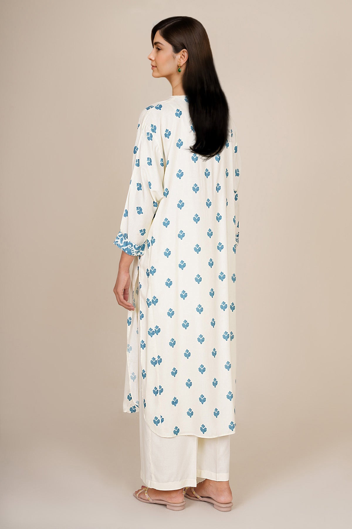 2 Piece - Printed & Embellished Linen Suit - KPW25-P3674