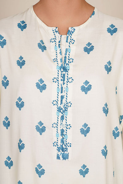 2 Piece - Printed & Embellished Linen Suit - KPW25-P3674