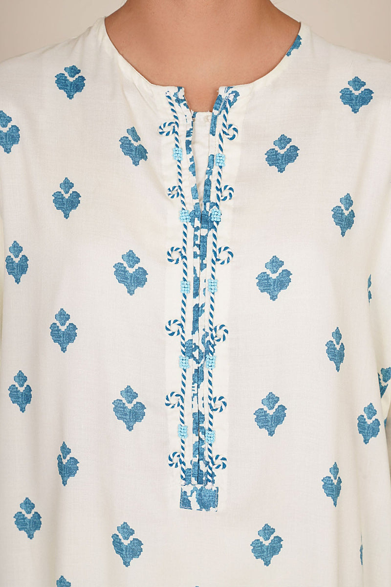 2 Piece - Printed & Embellished Linen Suit - KPW25-P3674 - Shop Now at Kayseria