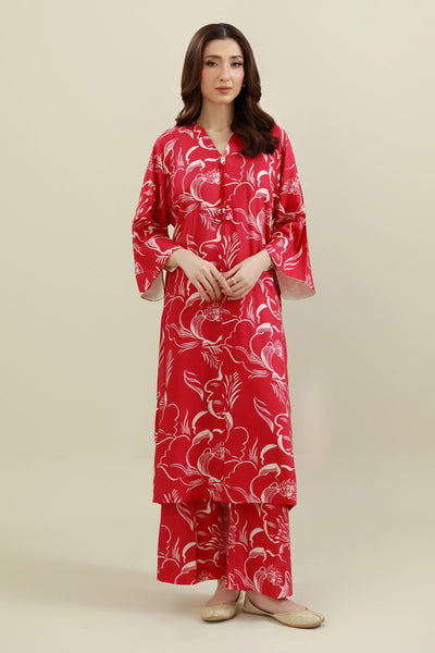 2 Piece - Printed & Embellished Linen Suit - KPW25-P3795 - Shop Now at Kayseria