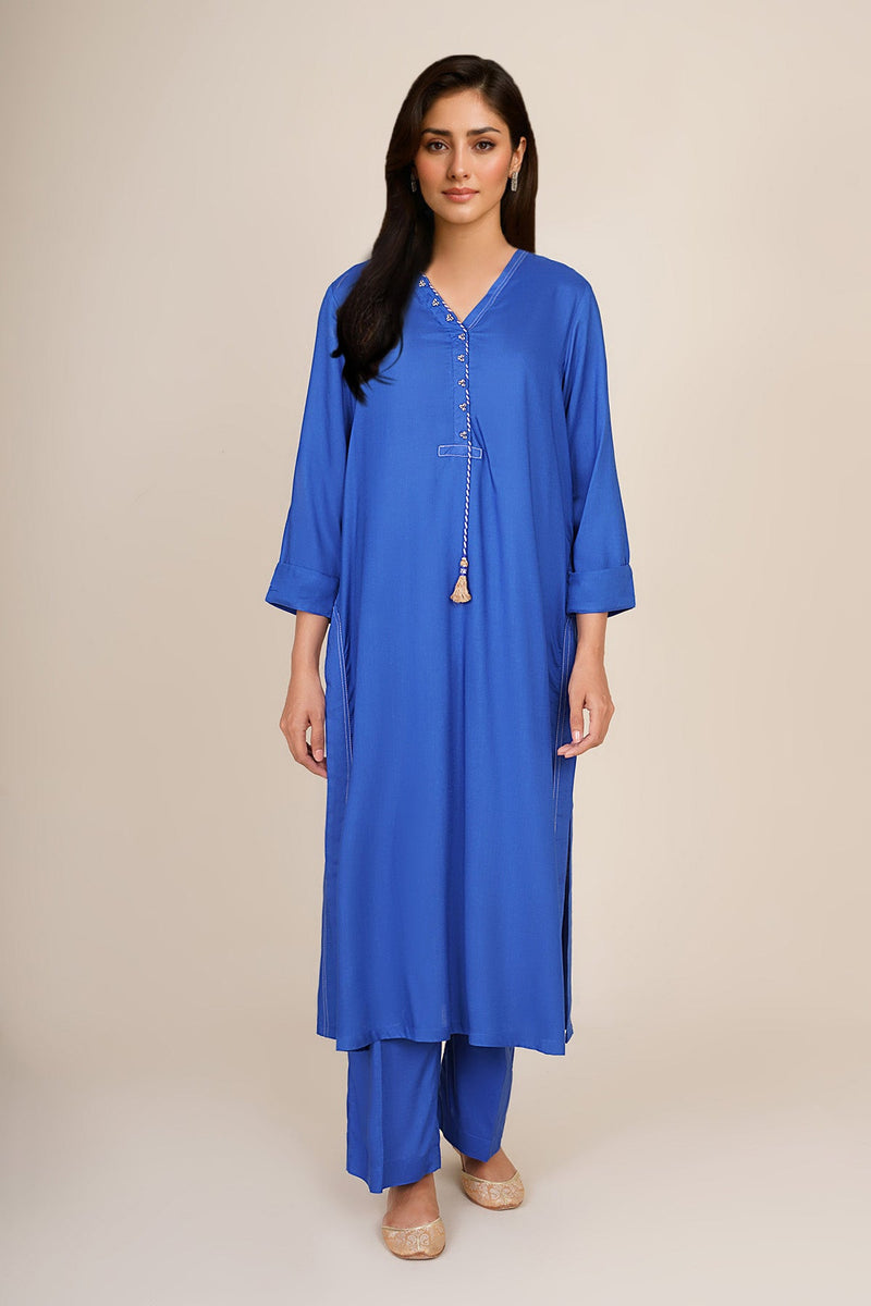 2 Piece - Embellished Linen Suit - KPW25-P3703 - Shop Now at Kayseria