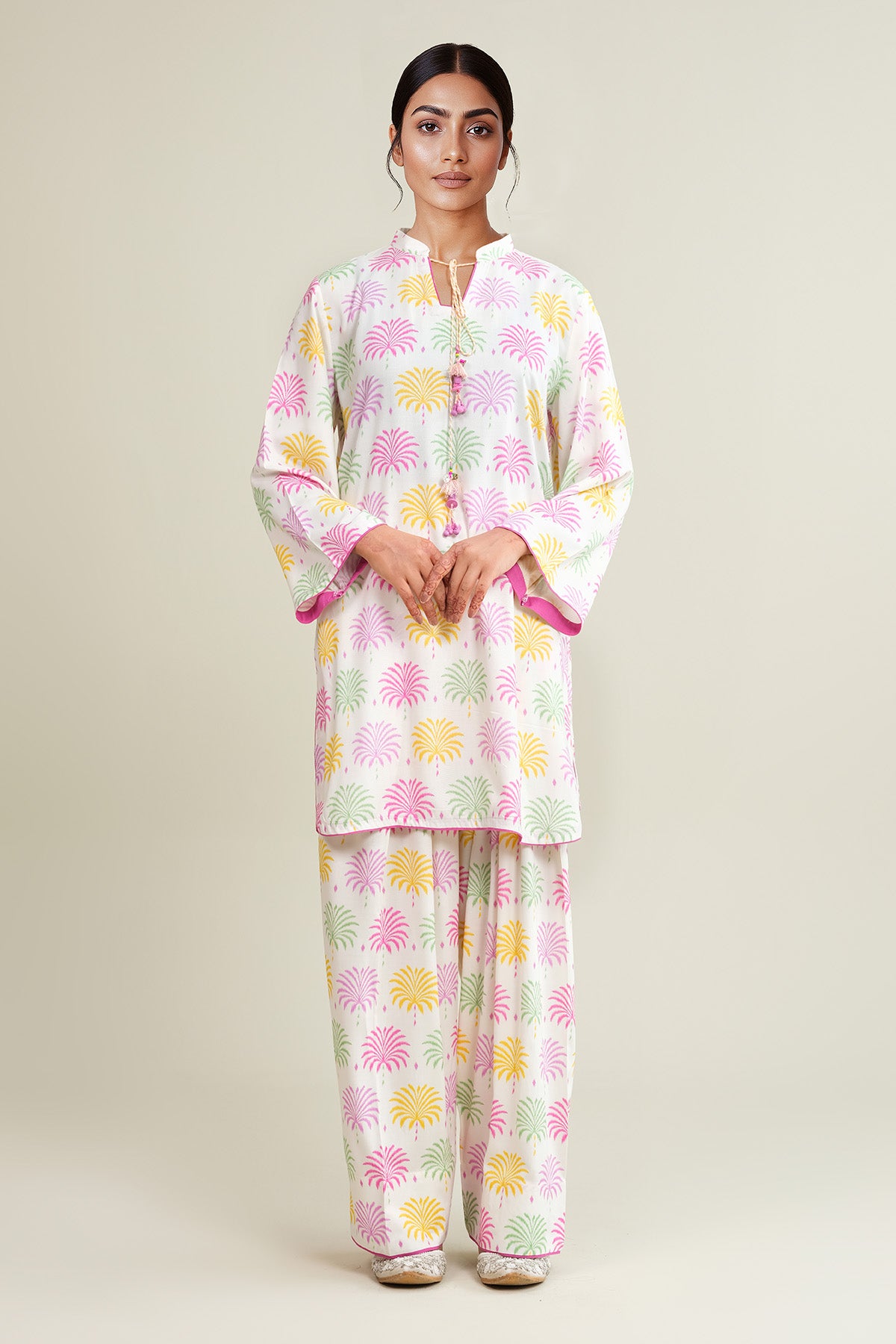 2 Piece - Printed Linen Suit - KPW25-P3731