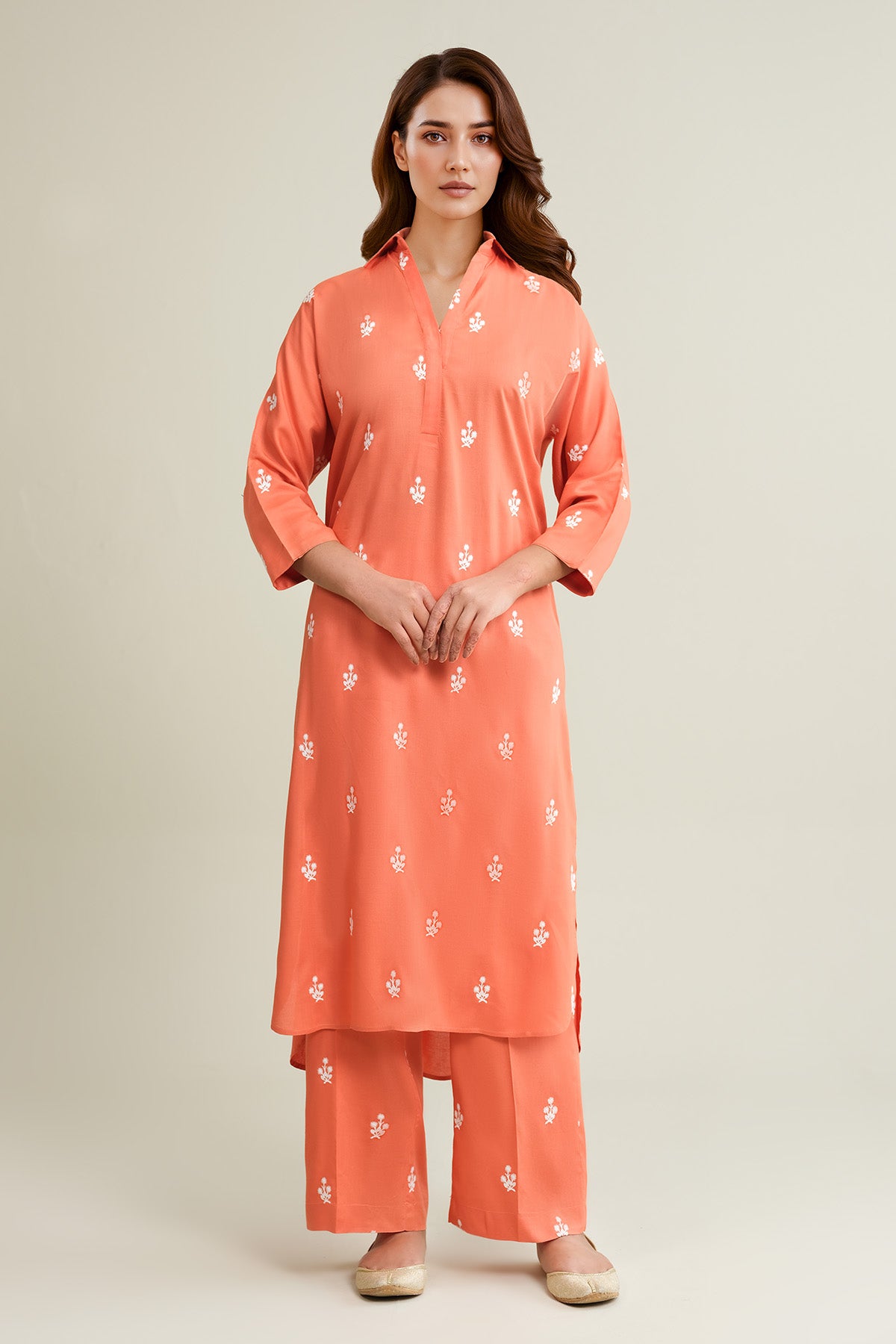2 Piece - Dyed & Embroidered Linen Suit - KPW25-P3754