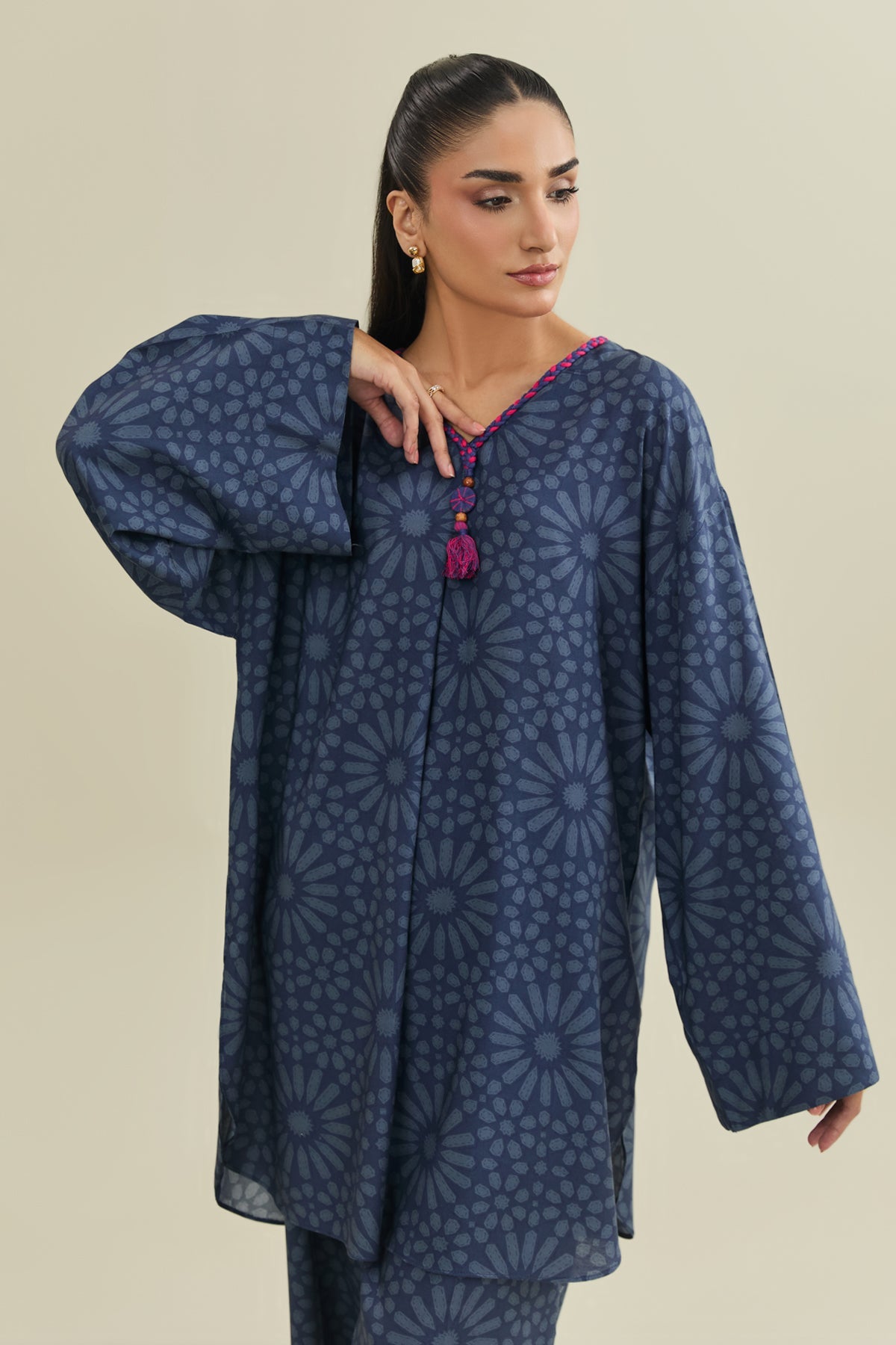 2 Piece - Printed Linen Suit - KPW25-P3799 - Shop Now at Kayseria