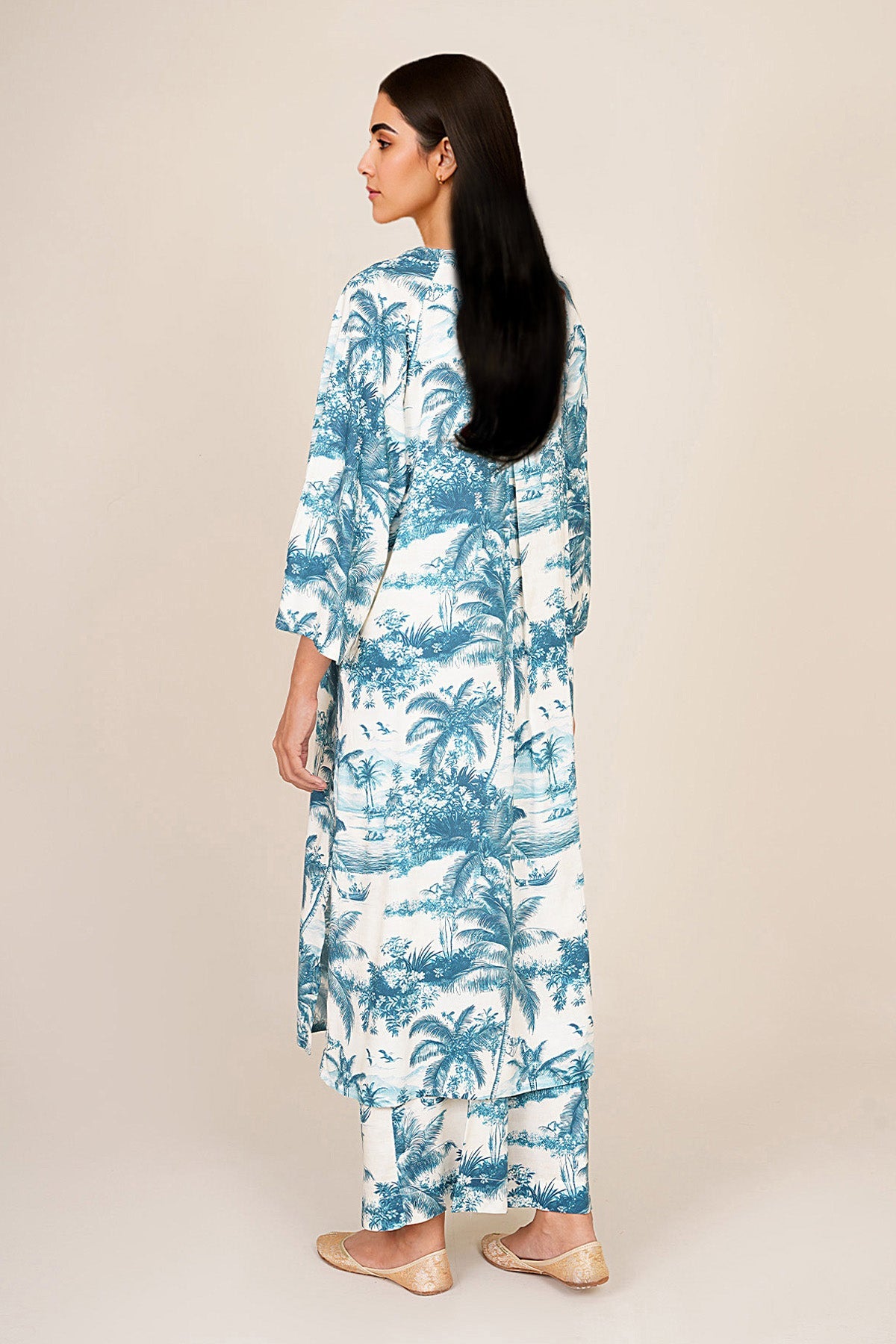 2 Piece - Printed Linen Suit - KPW25-P3805