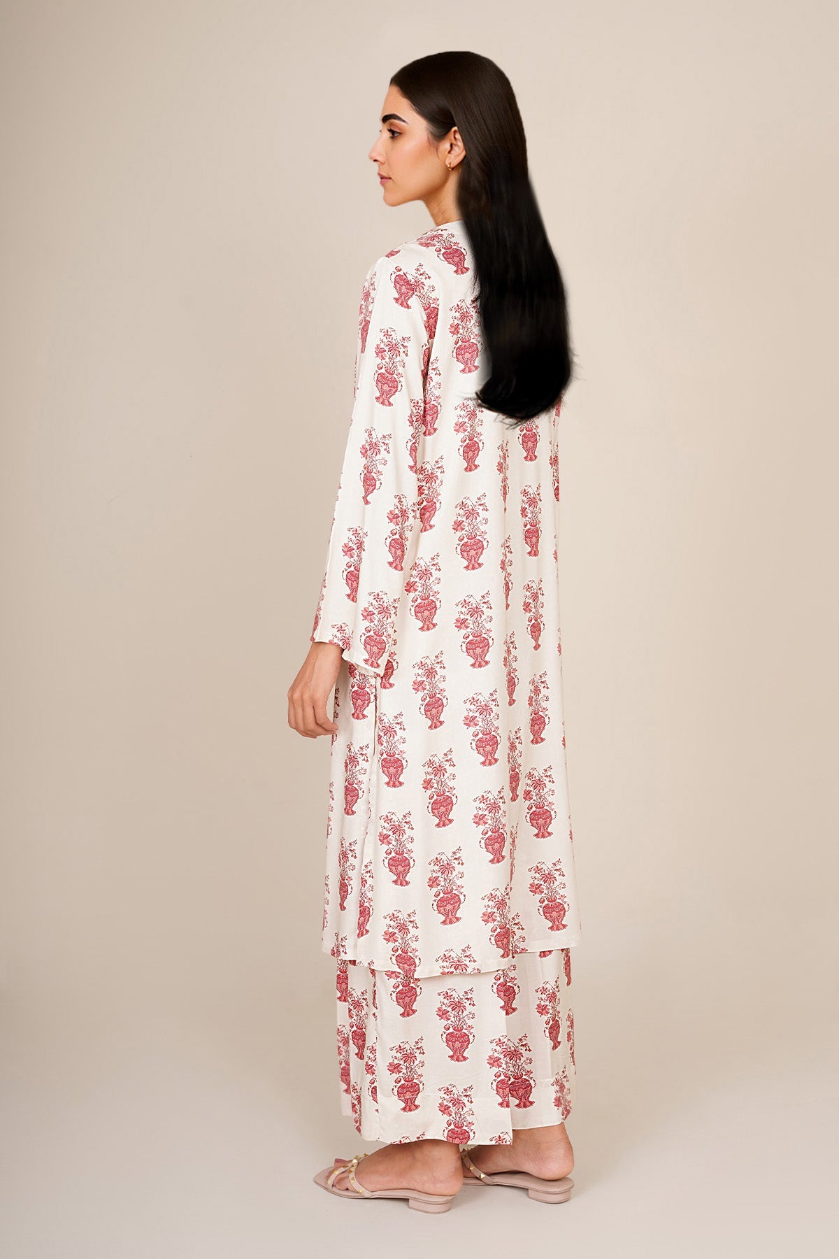 2 Piece - Printed & Embellished Linen Suit - KPW25-P3807