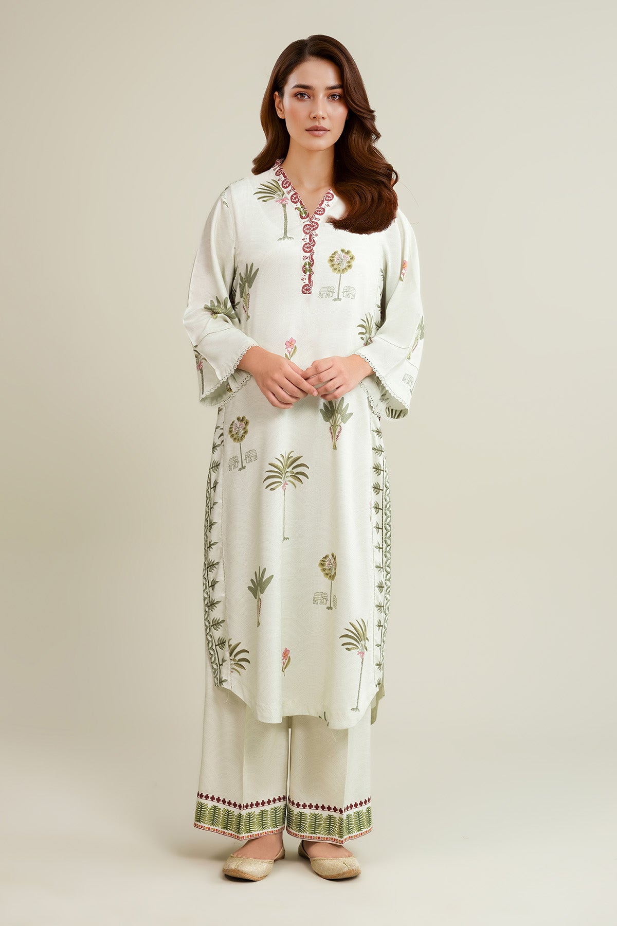 2 Piece - Printed Linen Suit - KPW25-P3816