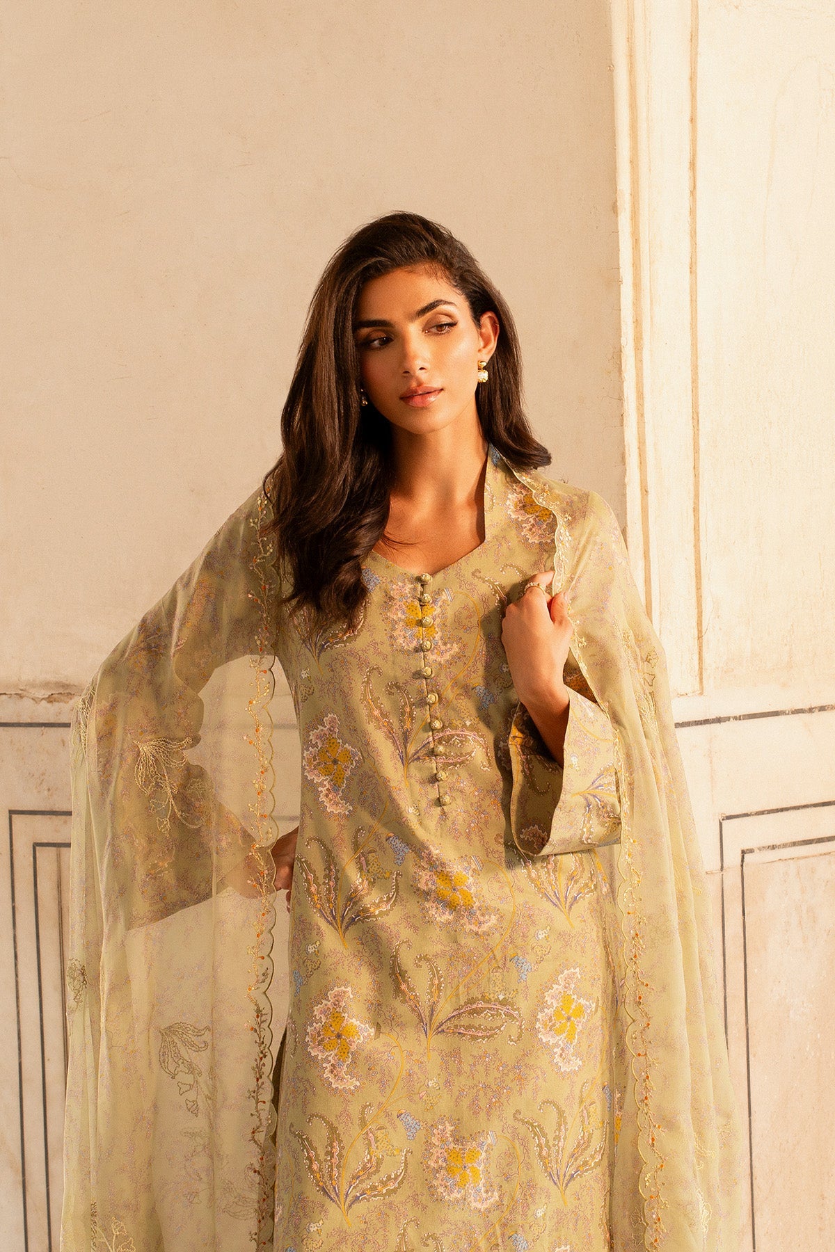3 Piece - Printed & Embroidered Suit - MC2100