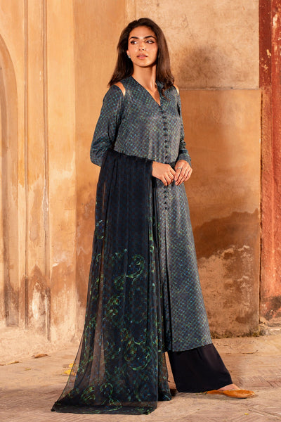 3 Piece - Printed Raw Silk Suit - MC2107 - Shop Now at Kayseria