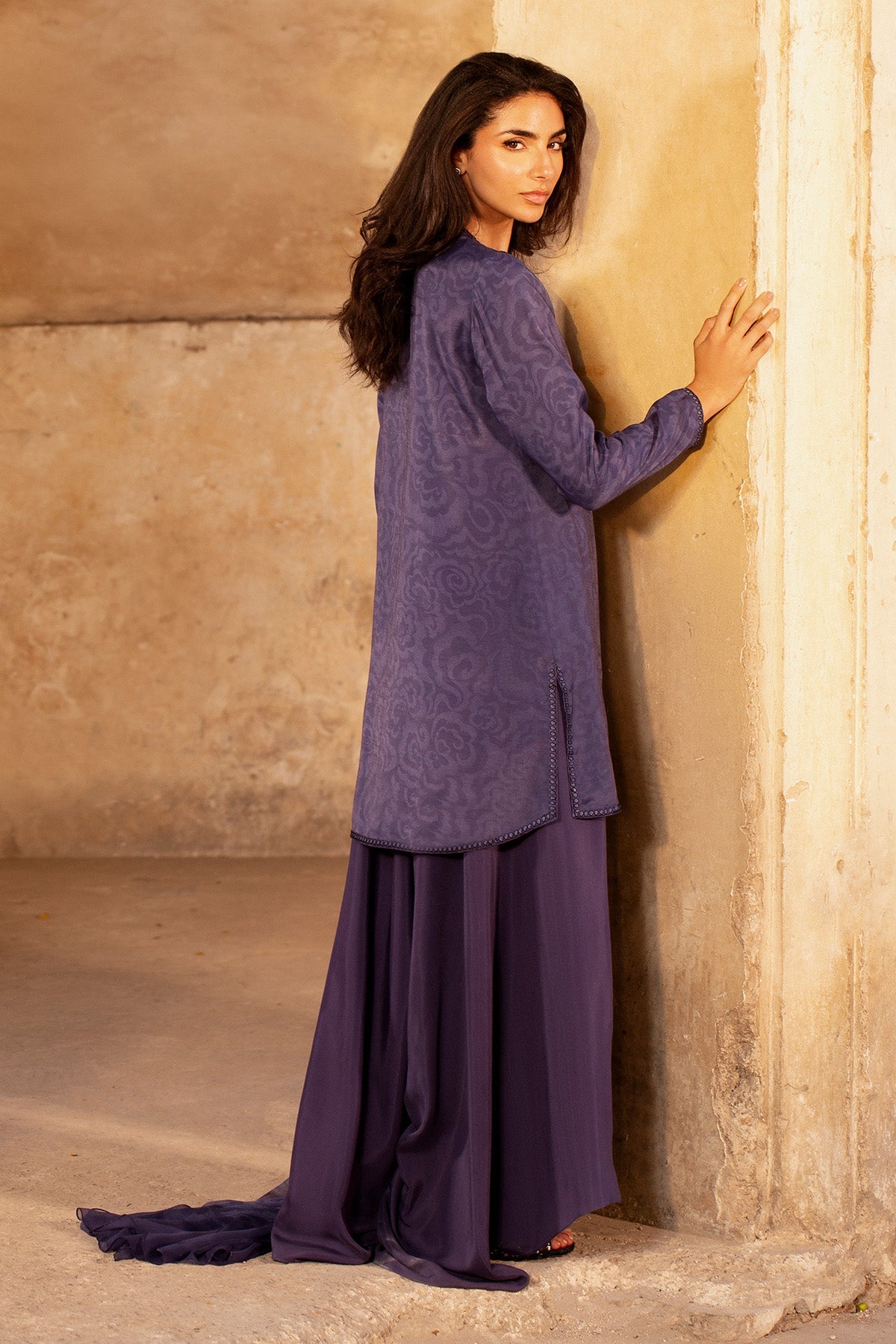 3 Piece - Printed Raw Silk Suit - MC2108 - Shop Now at Kayseria